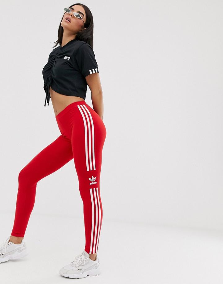 Adidas Originals Adicolor Locked Up Logo Leggings In Red