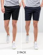 Asos 2 Pack Skinny Chino Shorts In Black & Navy Save