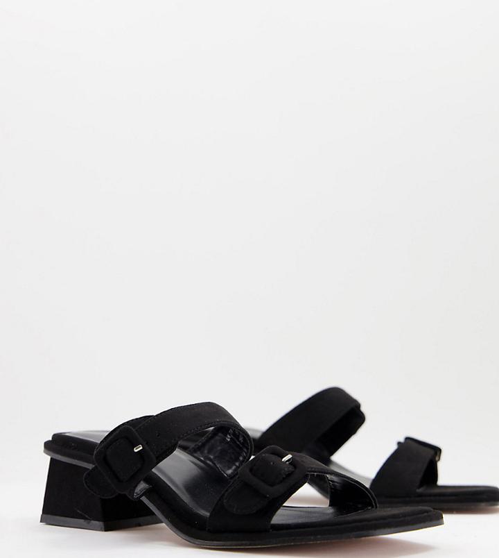 Asos Design Wide Fit Willow Buckle Detail Heeled Mules In Black