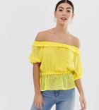 Lost Ink Petite Bardot Top In Textured Fabric-yellow