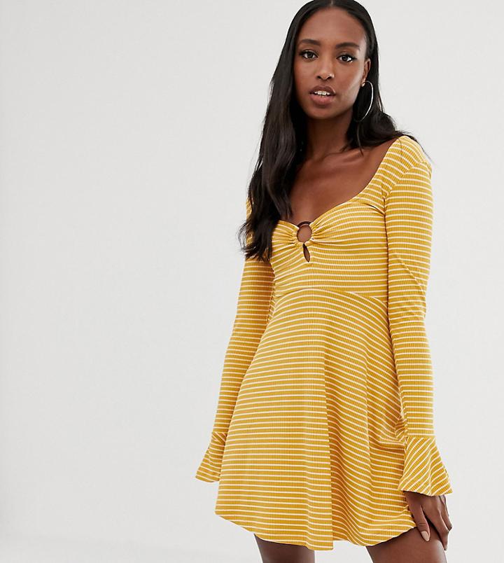 Asos Design Tall Open Back Mini Skater Dress With Faux Tortoiseshell Detail In Rib Stripe-multi