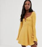 Asos Design Tall Open Back Mini Skater Dress With Faux Tortoiseshell Detail In Rib Stripe-multi