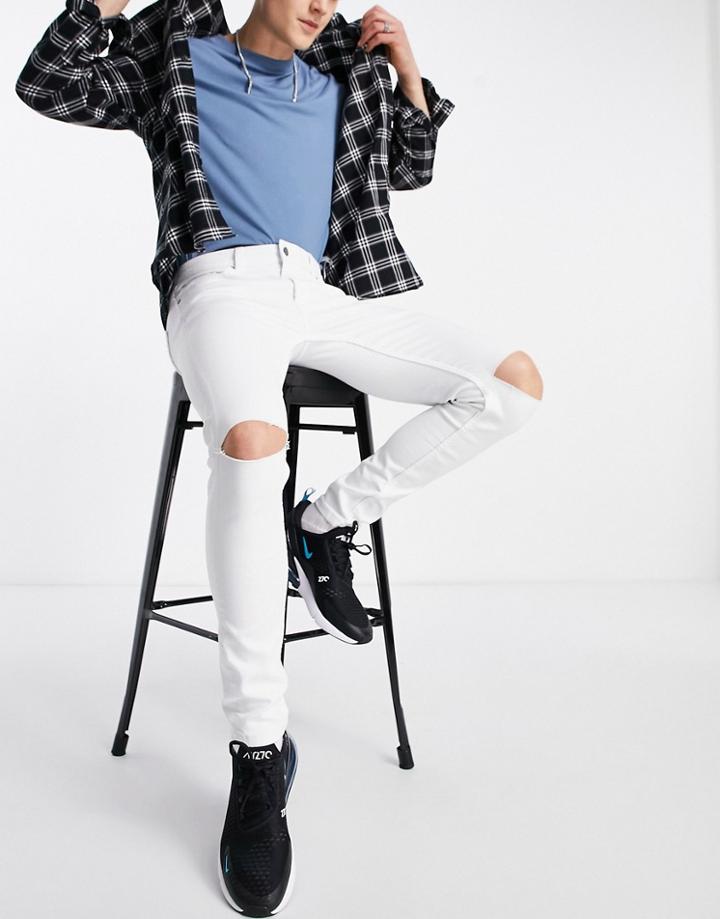 Only & Sons Skinny Cropped Jeans With Knee Rips In White