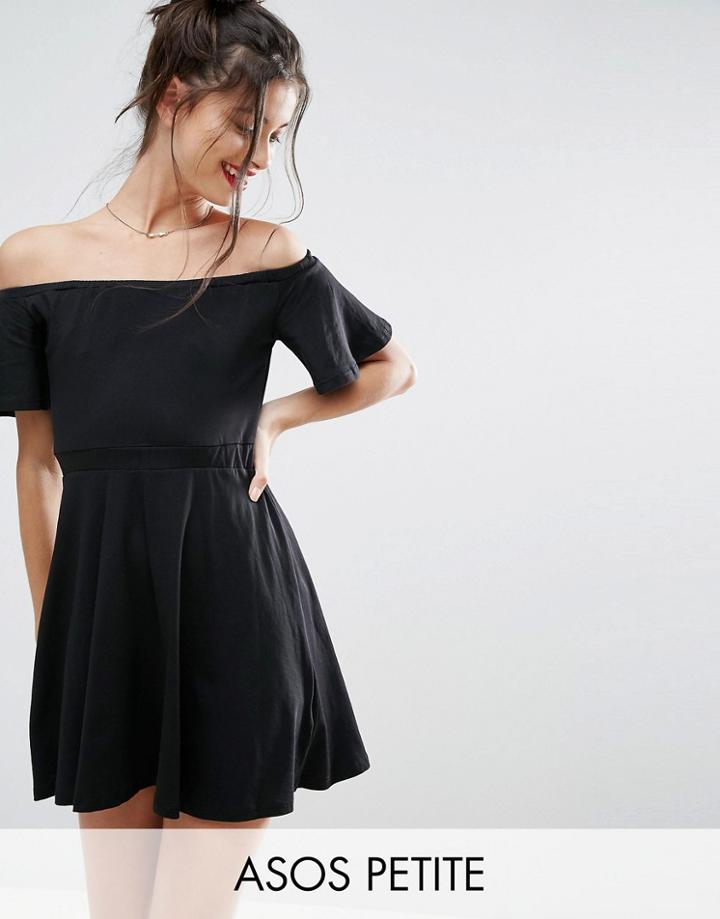 Asos Petite Off Shoulder Skater Dress - Black