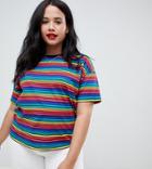 Asos Design Curve Rainbow Stripe T-shirt With Crew Neck - Multi
