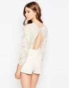Motel Playsuit In Lace With Open Back - Cream