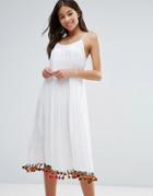 Anmol Maxi Beach Dress With Pom Pom Trim - White