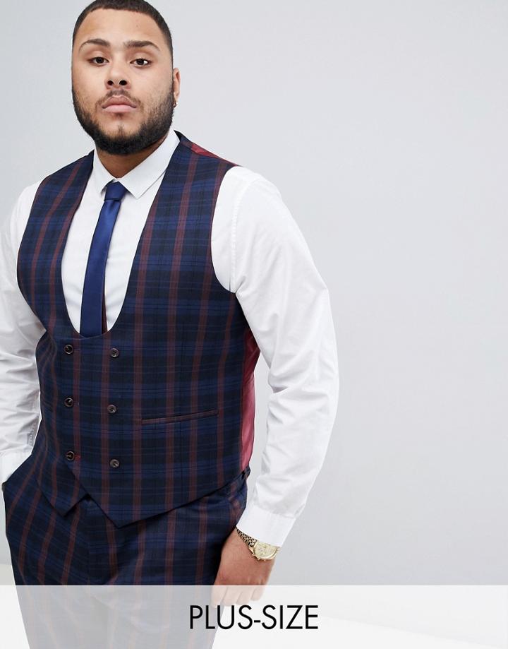Harry Brown Plus Navy And Burgundy Slim Fit Suit Vest - Navy