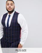 Harry Brown Plus Navy And Burgundy Slim Fit Suit Vest - Navy