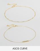 Asos Curve Pack Of 2 Fine Ball Charm Anklets - Gold