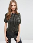 Asos Knitted Tee In Metallic - Gold