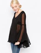 First & I Bell Sleeve Top - Black