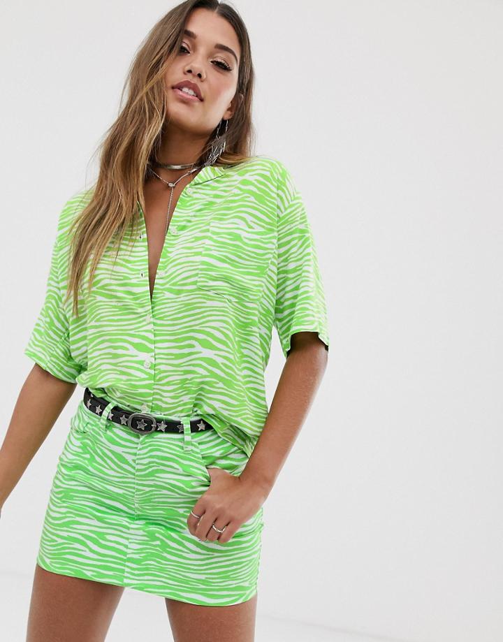 Motel Hawaiian Shirt In Neon Zebra - Green