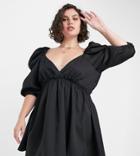 In The Style Plus X Lorna Luxe Mini Smock Dress With Exaggerated Sleeves In Black