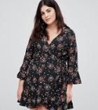 Influence Plus Floral And Star Print Ruffle Detail Wrap Dress - Black