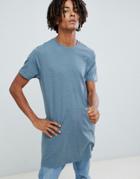 Asos Design Super Longline T-shirt With Crew Neck In Blue - Blue