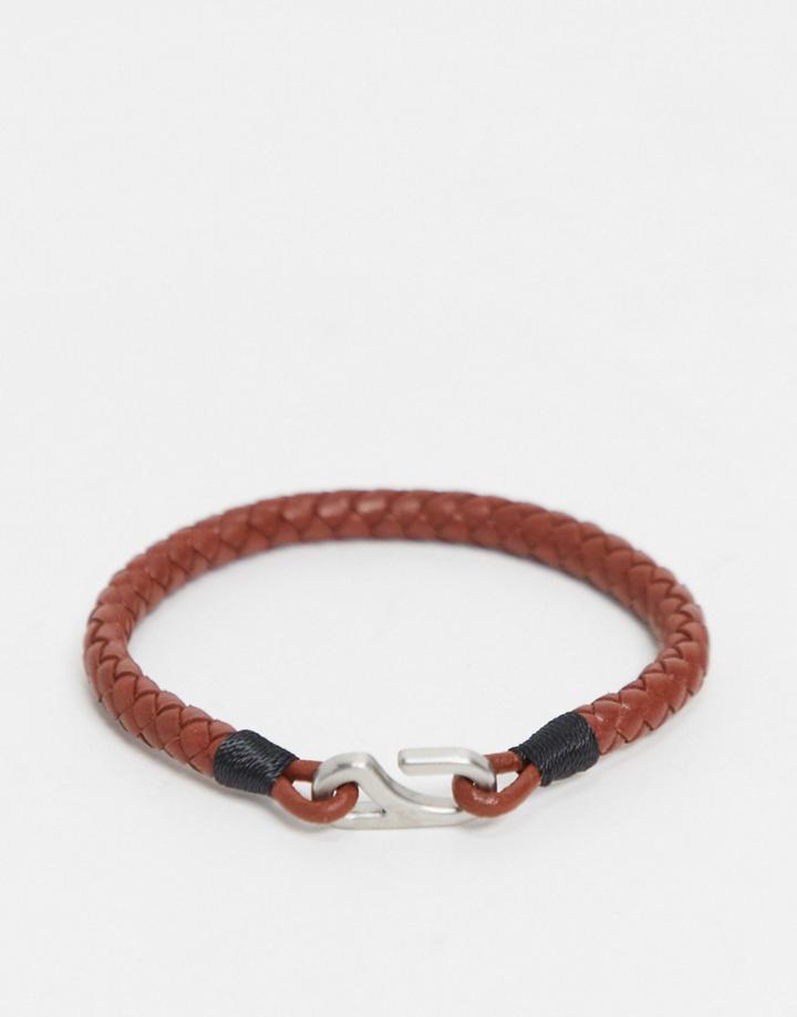 Tommy Hilfiger Braided Leather Hook Bracelet-brown