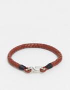 Tommy Hilfiger Braided Leather Hook Bracelet-brown
