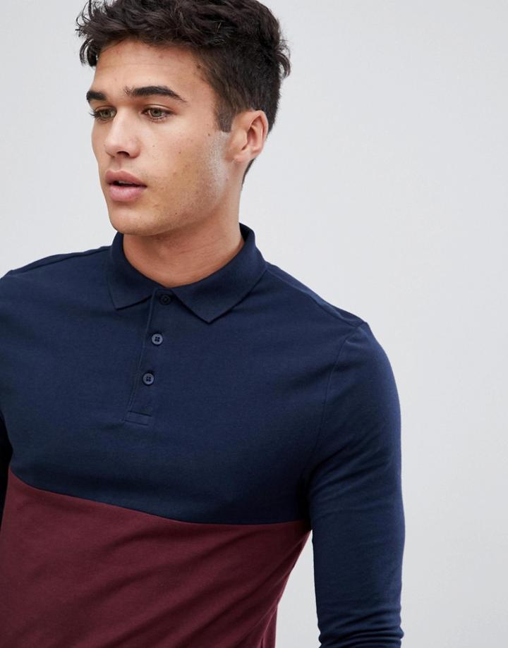 Asos Design Muscle Fit Polo Shirt With Contrast Yoke In Burgundy - Red