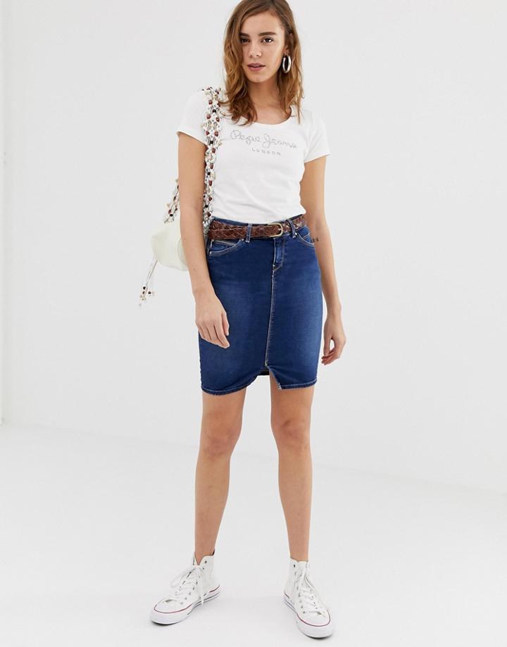 Pepe Jeans Taylor Denim Pencil Skirt - Blue