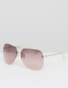 Asos Oversized Rimless Aviator Sunglasses With Pink Colored Lens - Pin