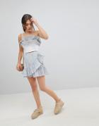 Asos Design Cotton Mini Skater Skirt With Wrap Hem In Stripe - Multi