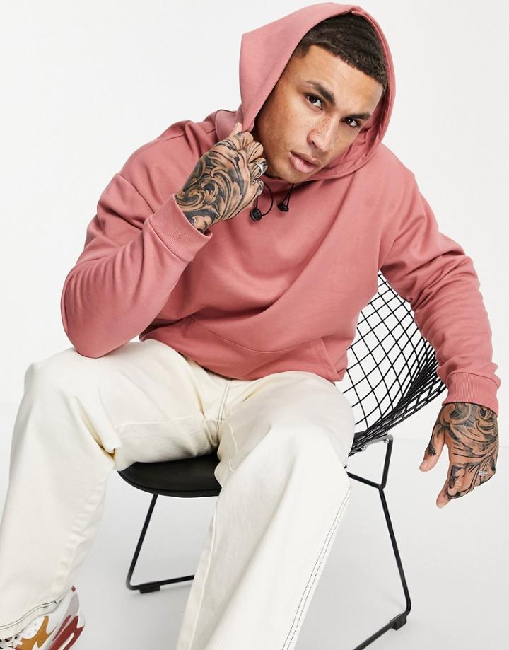 Asos Design Organic Oversized Hoodie In Pink With Toggle Neck Detail