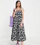 Collusion Tiered Midi Cami Dress In Black Butterfly Print