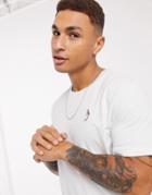 Selected Homme Striped T-shirt With Embroidered Parrot Chest Logo-grey