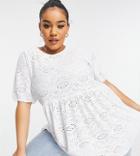 Yours Puff Sleeve Broderie Blouse In White