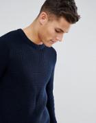 Selected Homme Knitted Waffle Sweater - Navy