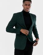 Asos Design Skinny Blazer In Green Wool Mix - Green