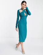 Asos Design Cross Front Midi Dress In Teal-blues