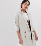Asos Design Tall Linen Coat With Contrast Buttons - Stone