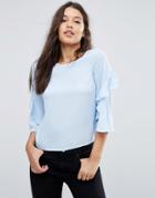 Asos Ruffle Sleeve Tee - Blue