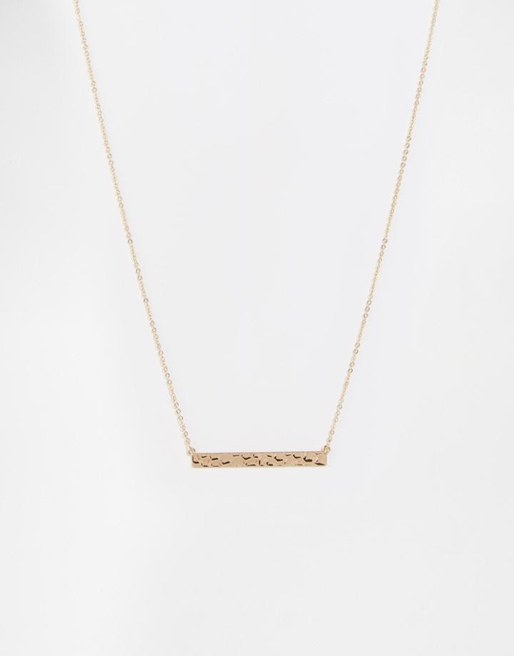 Nylon Gold Plated Hammered Bar Necklace - Gold Plated