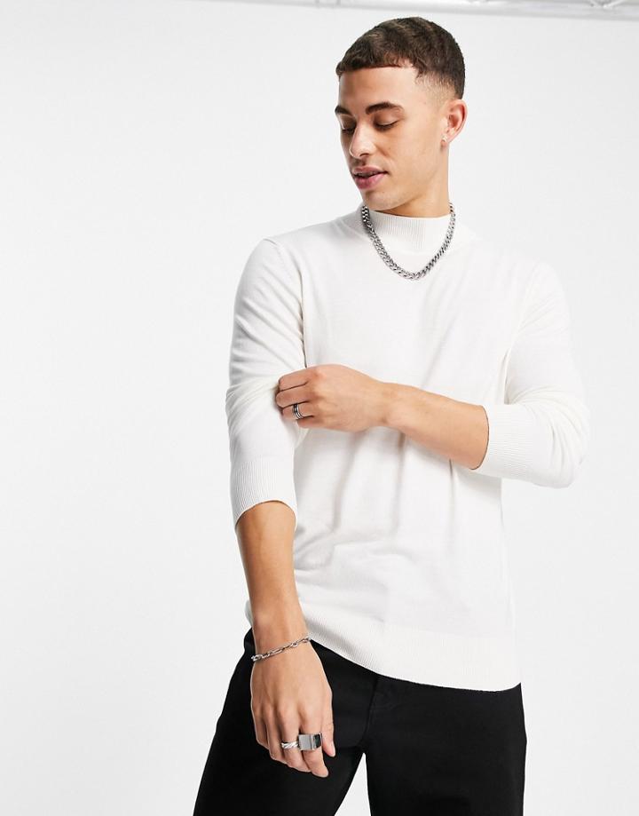 River Island Roll Neck Knitted Sweater In Ecru-white