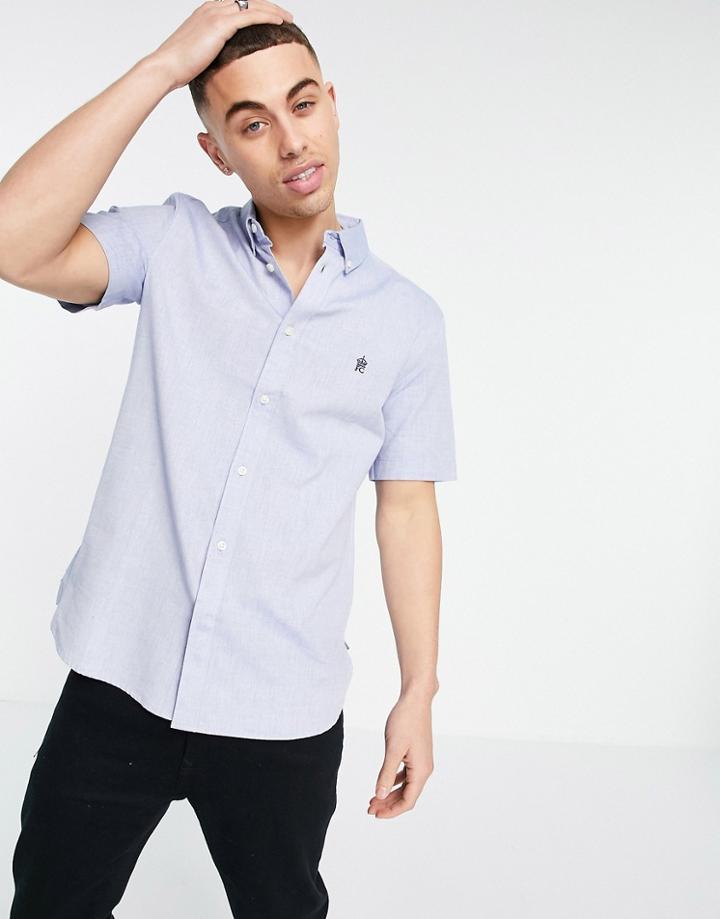 French Connection Short Sleeve Oxford Shirt In Sky Blue-blues