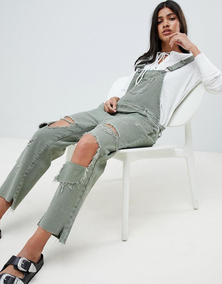 One Teaspoon Utility Overalls With Distressing-green