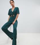 Fashion Union Tall Plunge Front Jumpsuit In Polka Dot - Green
