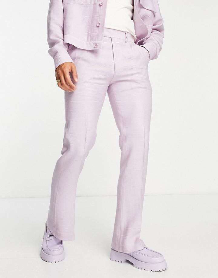 Asos Design Smart Skinny Flare Pants In Lilac Crinkle - Part Of A Set-purple