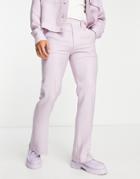 Asos Design Smart Skinny Flare Pants In Lilac Crinkle - Part Of A Set-purple