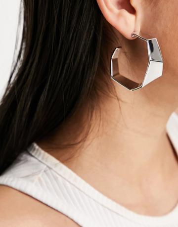 Calvin Klein Large Angle Hoop Earrings In Silver