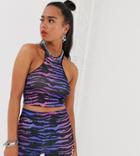 Collusion Tiger Print Racer Front Crop Top-multi