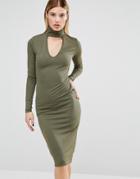 Club L Choker High Neck Crepe Detail Midi Dress - Green