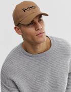 Asos Design Baseball Cap In Camel With Embroidery Detail - Brown