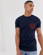 Asos Design T-shirt With Contrast Pocket In Navy