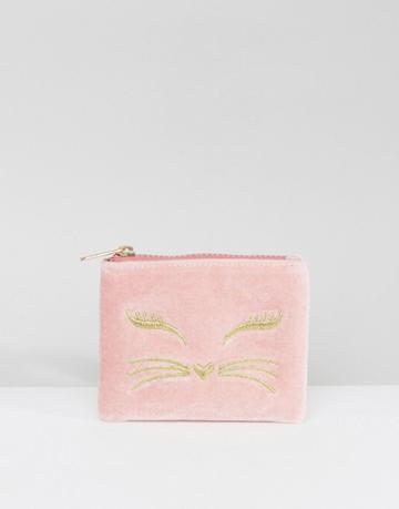 Asos Cat Velvet Zip Top Purse - Pink
