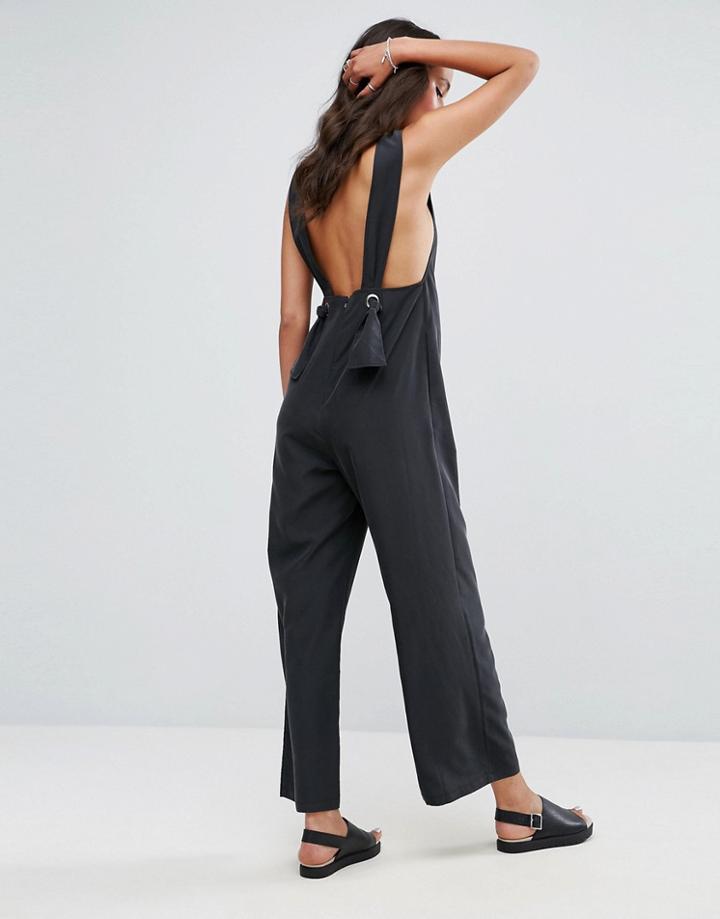Asos Minimal Jumpsuit With Eyelet Detail - Black