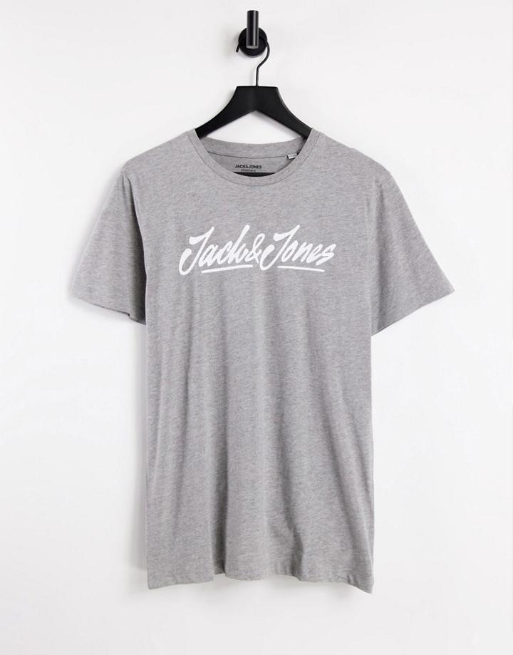 Jack & Jones Script Logo T-shirt In Light Gray-grey